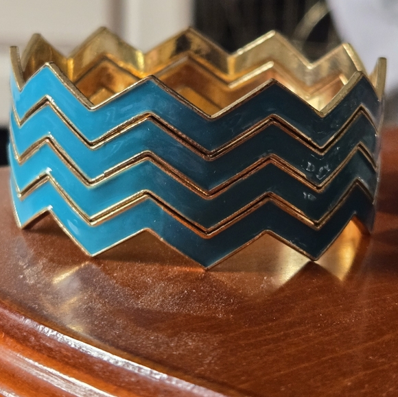 Chevron Gold and Blue Bangles - Picture 1 of 4